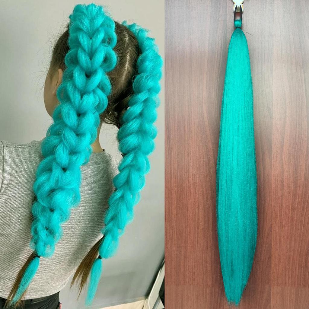 Synthetic Fiber Wig with Purple Ponytail Braid and Elastic Hair Tie