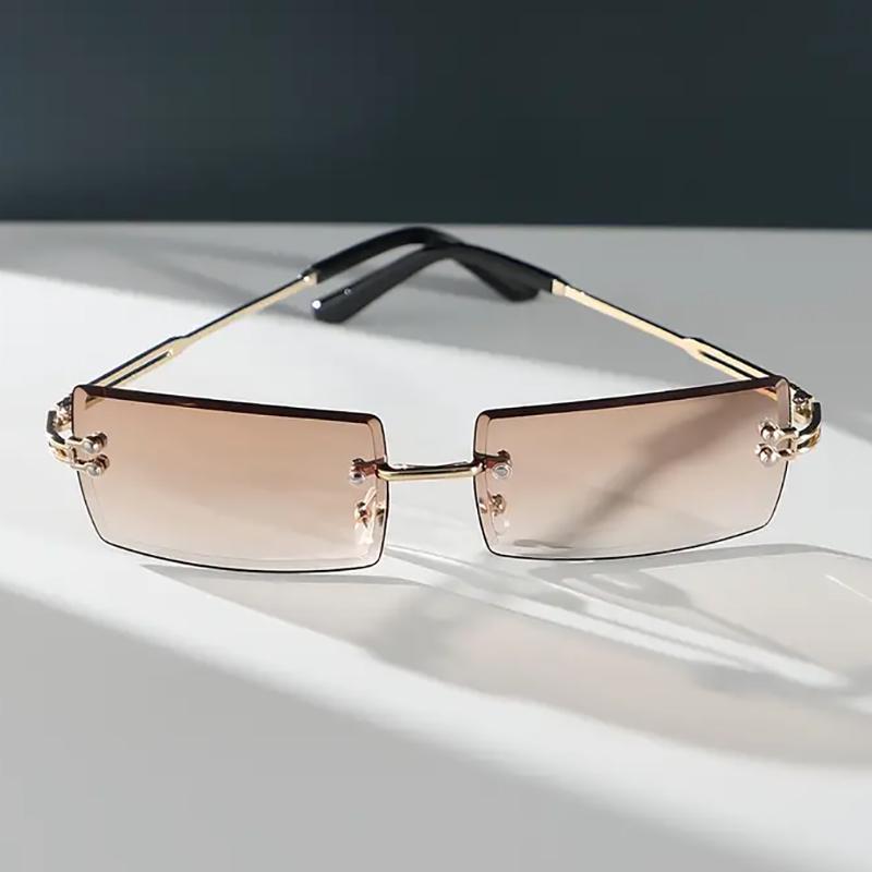 Módní sluneční brýle obdélníkové bez obrouček Ženy Muži Trendy Sluneční brýle s malým čtvercovým objektivem Gradientní cestovní venkovní sluneční brýle