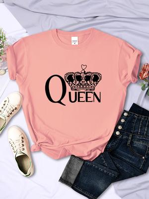 Queen'S Big Crown Bedruckte Damen T-Shirts Atmungsaktiv Sommer Kurzarm Street Hip Hop T-Shirt Kleidung O-Ausschnitt Lässige Damenoberteile