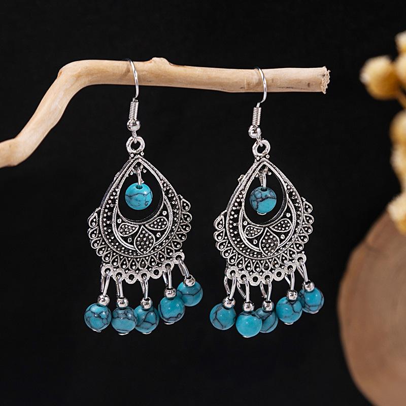 Bohemian Fringed Turquoise Earrings, Retro Minority Style Earrings, Personalized Temperament Earrings.