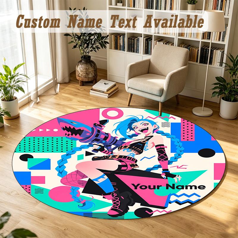 Arcane Personalized Round Rug Support Custom Name, Soft Home Decor Mat
