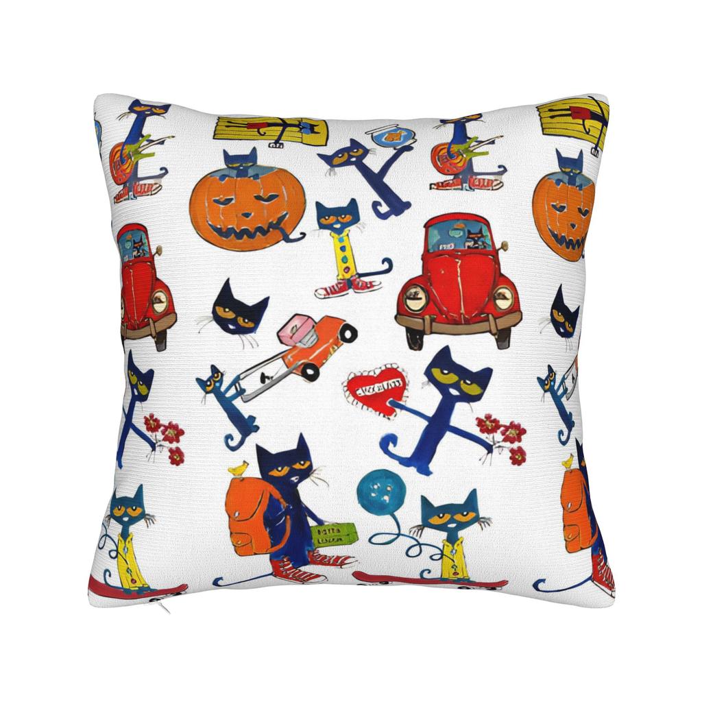 Petes  the Cat  Square Pillow Cases Cartoon  Cushion Cover Novelty Zippered Decorative Pillowcase for Bed X
