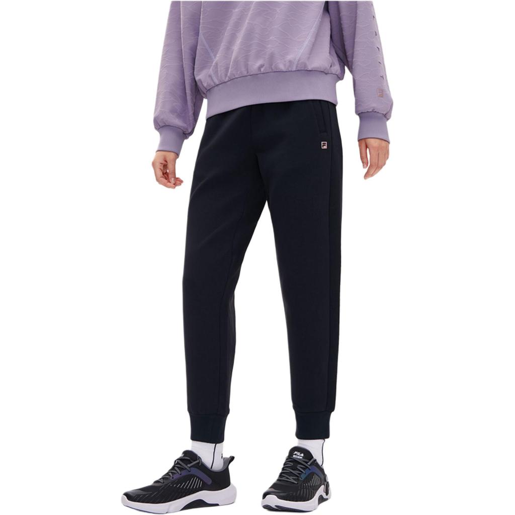 FILA Athletics Basic Cuffed Simple Solid Color Knitted Sports Long Pants Women Bottoms Deep-Black A11W241610F-BK