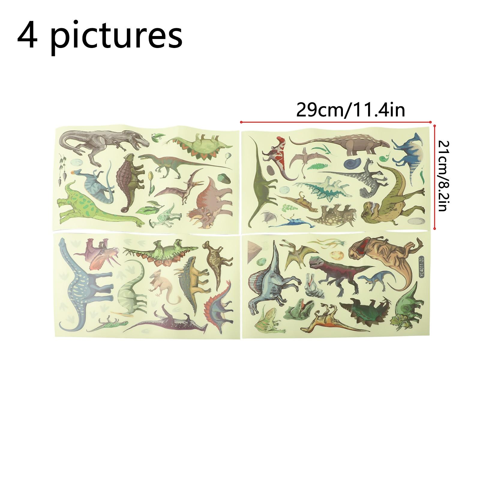 

4 листа наклеек на стену с динозаврами, светящиеся в темноте, ПВХ декор с динозаврами 4pcs