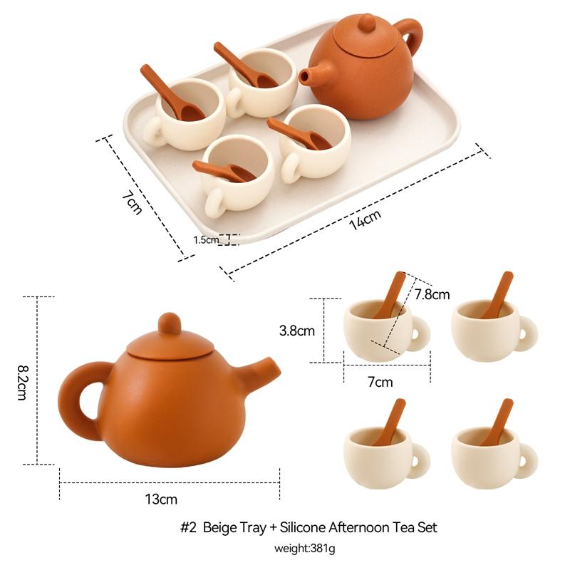 Montessori Afternoon Tea Set Baby Teething Toy Kids Simulated Kitchen Silicone Teapot Teacups Infant Early Education Toy Gift