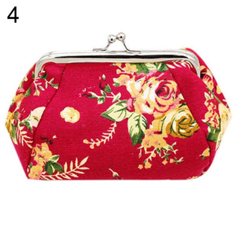 New Women Coin Purses Flower Printed Canvas Wallet Card Holder Coin Purse Clutch Handbag Bag for Beauty