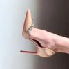 2025 new pointed side empty rhinestone red sole high heels women's summer beautiful fine heel temperament light mouth nude shoes