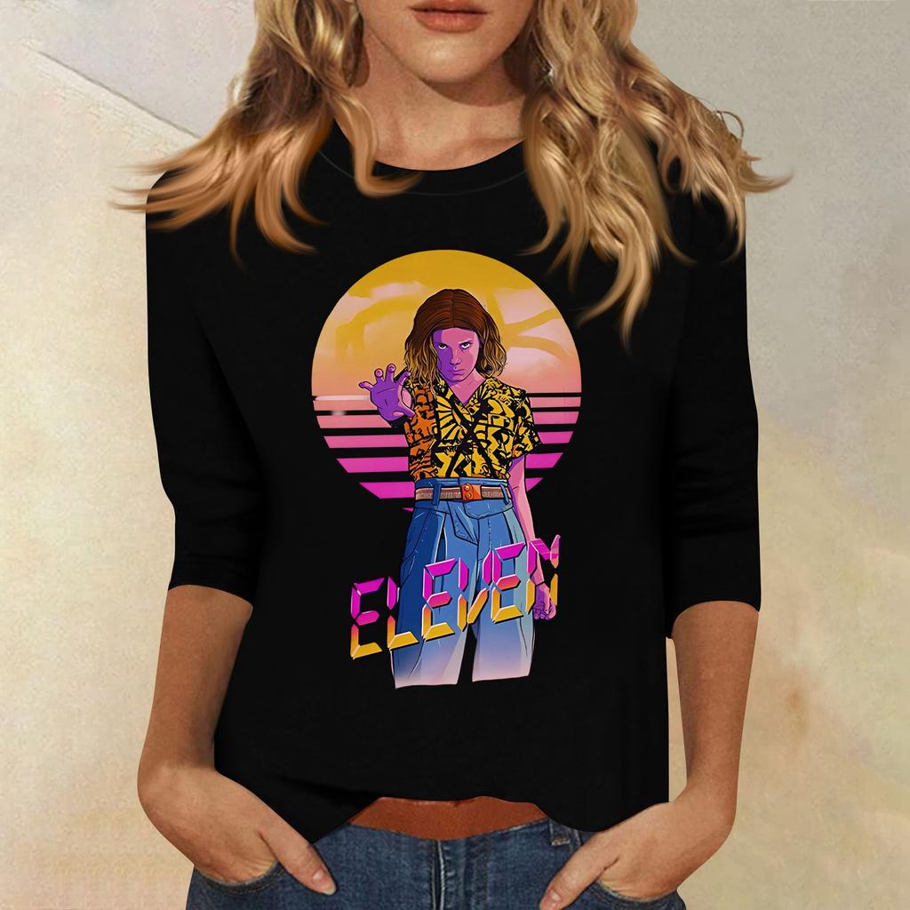 3/4-Ärmel Oberteile für Damen T-Shirt Lässig Print Oberteile T-Shirt Rundhals Pullover Bluse