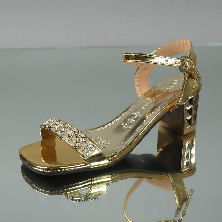 Large Size Women's Thick Heel High Heel One-word Buckle Sandals Summer New Gold Women's Shoes