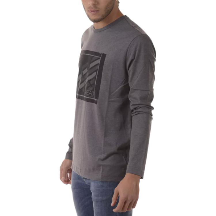 Emporio Armani EA7 Logo Print Crew Neck Long Sleeve T-Shirt Men Tops Gray 6YPT99-PJ30Z-3925