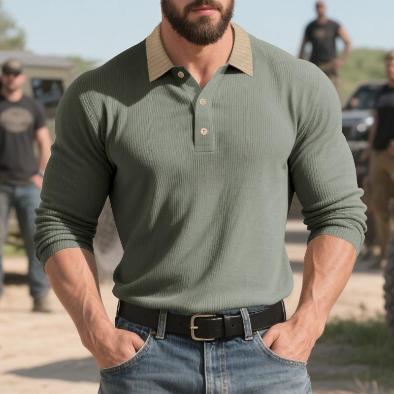 Men Long Sleeve Polo Shirt Casual Style Autumn