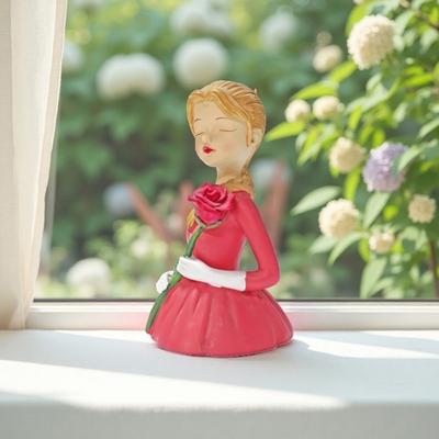 Gül Tutan Kız Figürin El Yapımı Reçine Kızlar Çiçek Masaüstü Heykeli Ev Ofis Masa Orta Parçası için