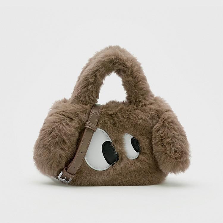 Niedliche Welpen-Felltasche mit großen Augen für Frauen im Winter Plüsch-Hand-Eimertasche Umhängetasche Trendige Damentasche