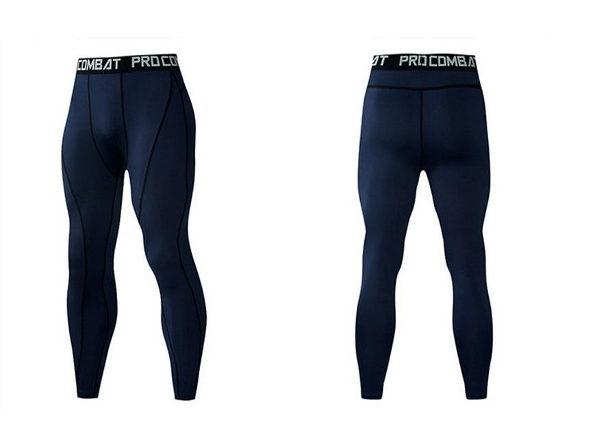 Men's Blue Quick-Dry Compression Tights for Running and Volleyball Training.