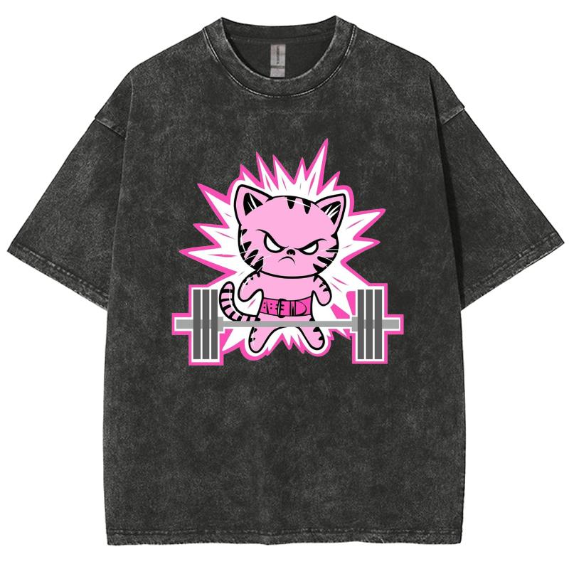 Sweet Cute Style Pink Cartoon Tiger Print Women's T-Shirt Washed Oversized Short Sleeve Casual Beautiful Statement Top