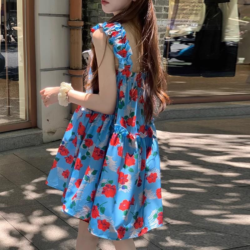 Seaside Vacation Sweet Floral Suspender Dress Summer Loose and Thin Age-reducing Fungus Edge Beach Short Skirt Summer Dress
