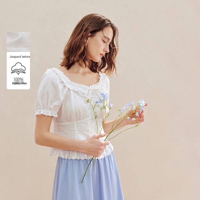 Inman Women s Xinjiang Cotton Lace-Trim Jacquard Shirt M