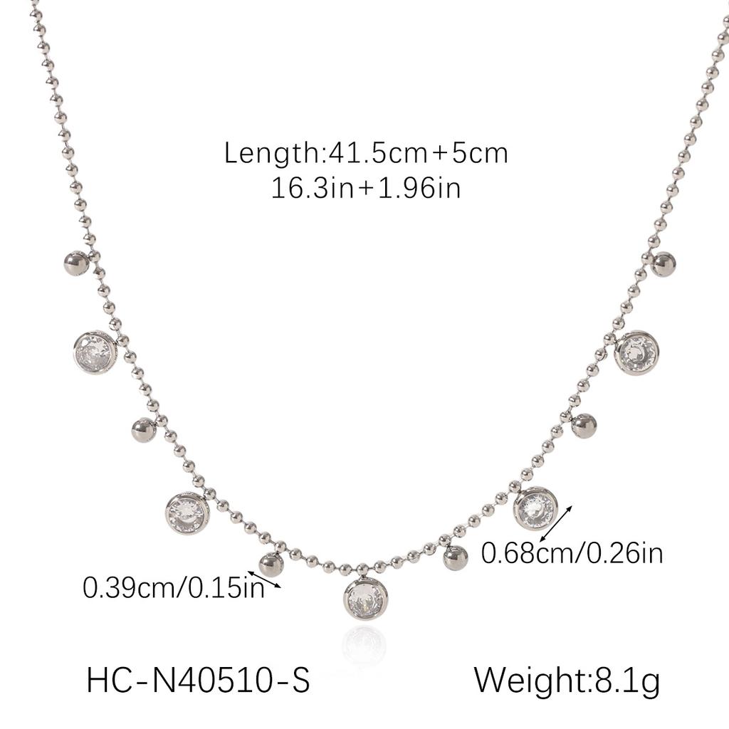 Stainless steel round bead chain tassel zircon necklace for women, high-end clavicle chain, titanium steel jewelry, non-fading