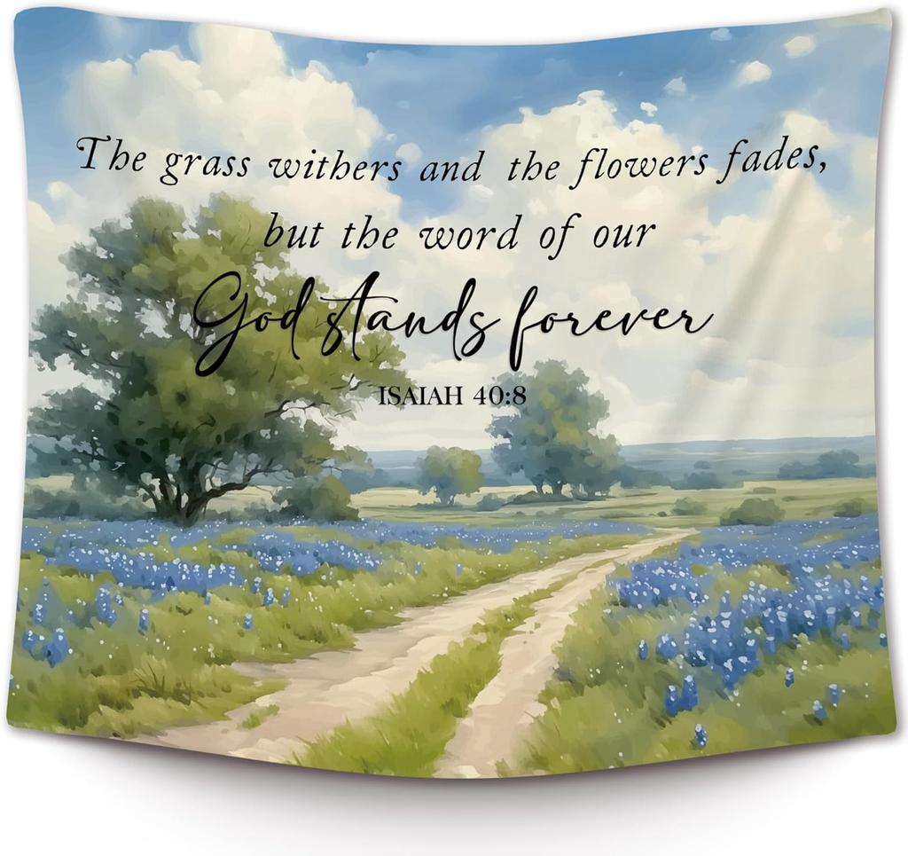 Christian Scripture Wall Tapestry Blue Meadow Jesus Faith Spiritual Verse Room Decoration Gift