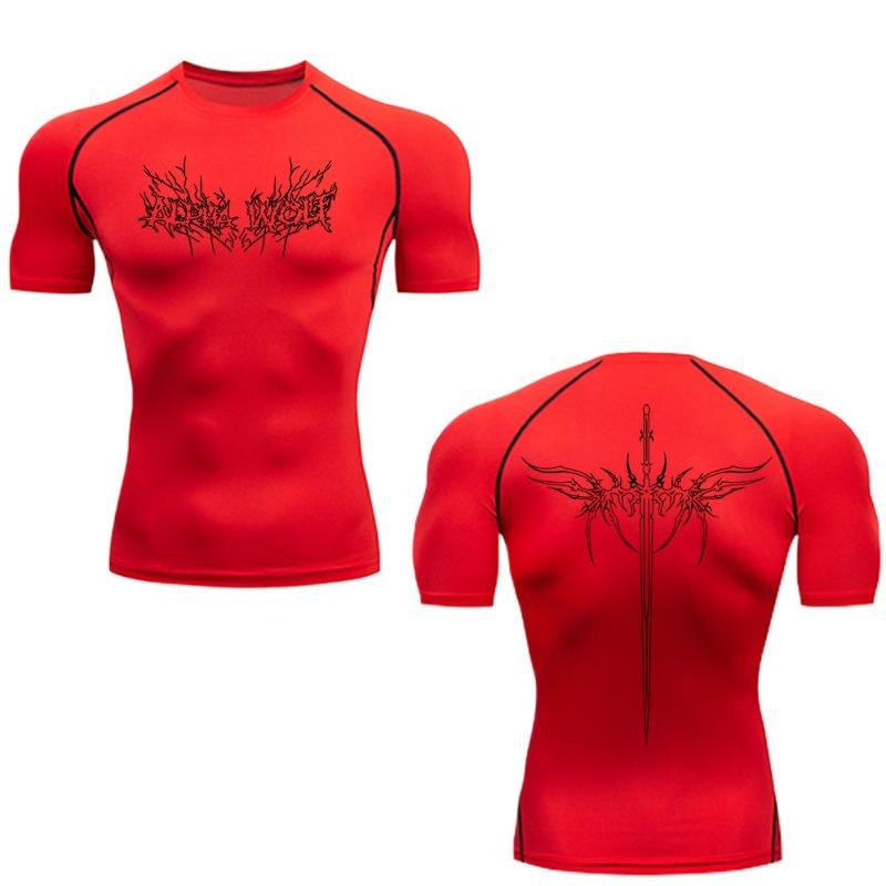Short Sleeve T-Shirt Men's Compressio Summer Rashguard Shirt Gym Fitness Quick Dry Tight Sweat-Resistant Moisture-Wicking Gym Sports Workout