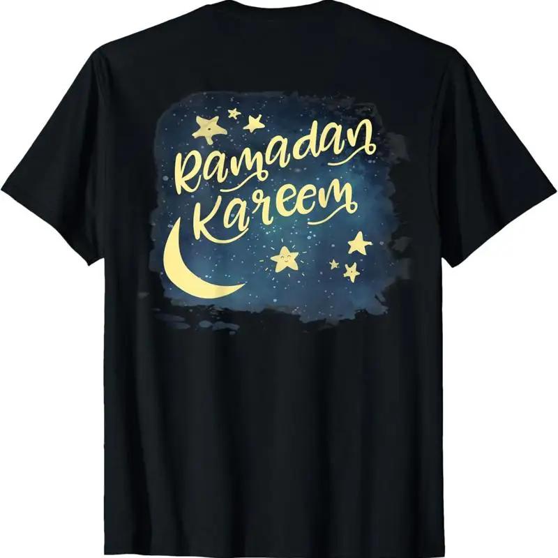 Ramadan Kareem Night Sky Crescent Moon Stars Graphic Tee Unisexs Short Sleeve TShirt Breathable S