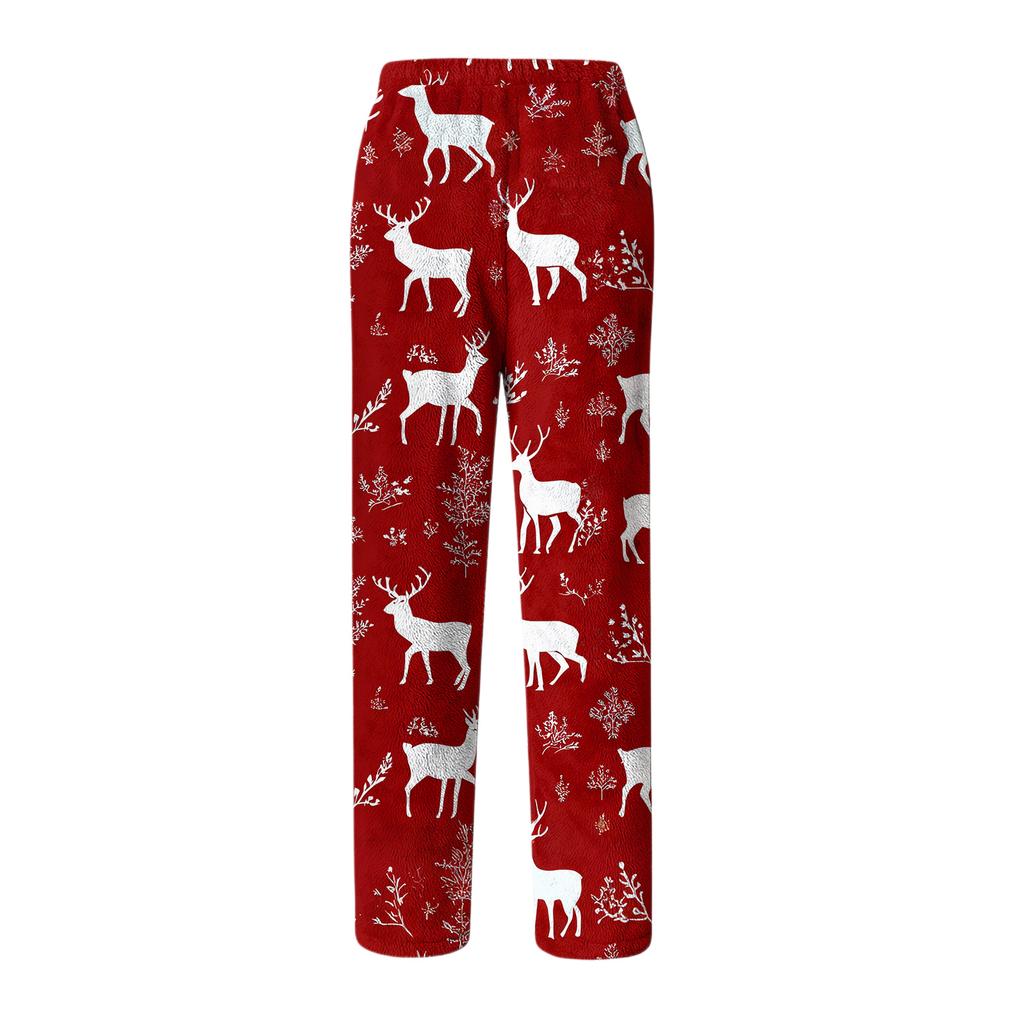 Men's Drawstring Pocket Flannel  Pants Homewear Sleep Pants