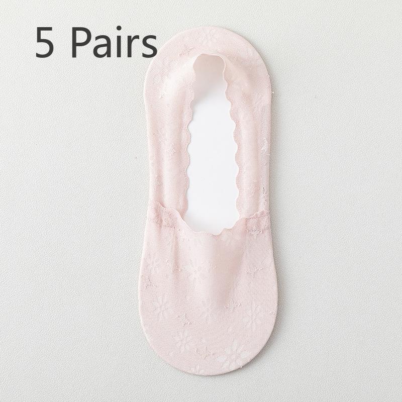 5 Paar Damen Sommer Dünne Feuchtigkeitstransport Schweiß Atmungsaktiv Baumwollsohle Rutschfeste Bootssocken