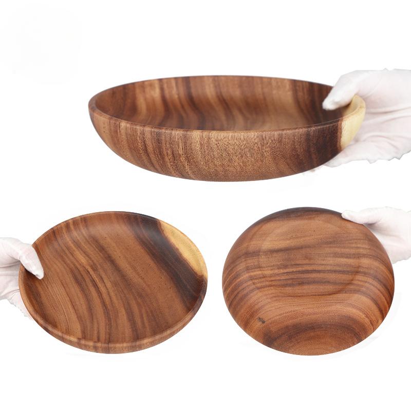 Acacia Wood Dinner Plates for Eating, Wooden Round Charcuterie Boards Serving Bowls for Food Dishes Cheese Dessert Salad