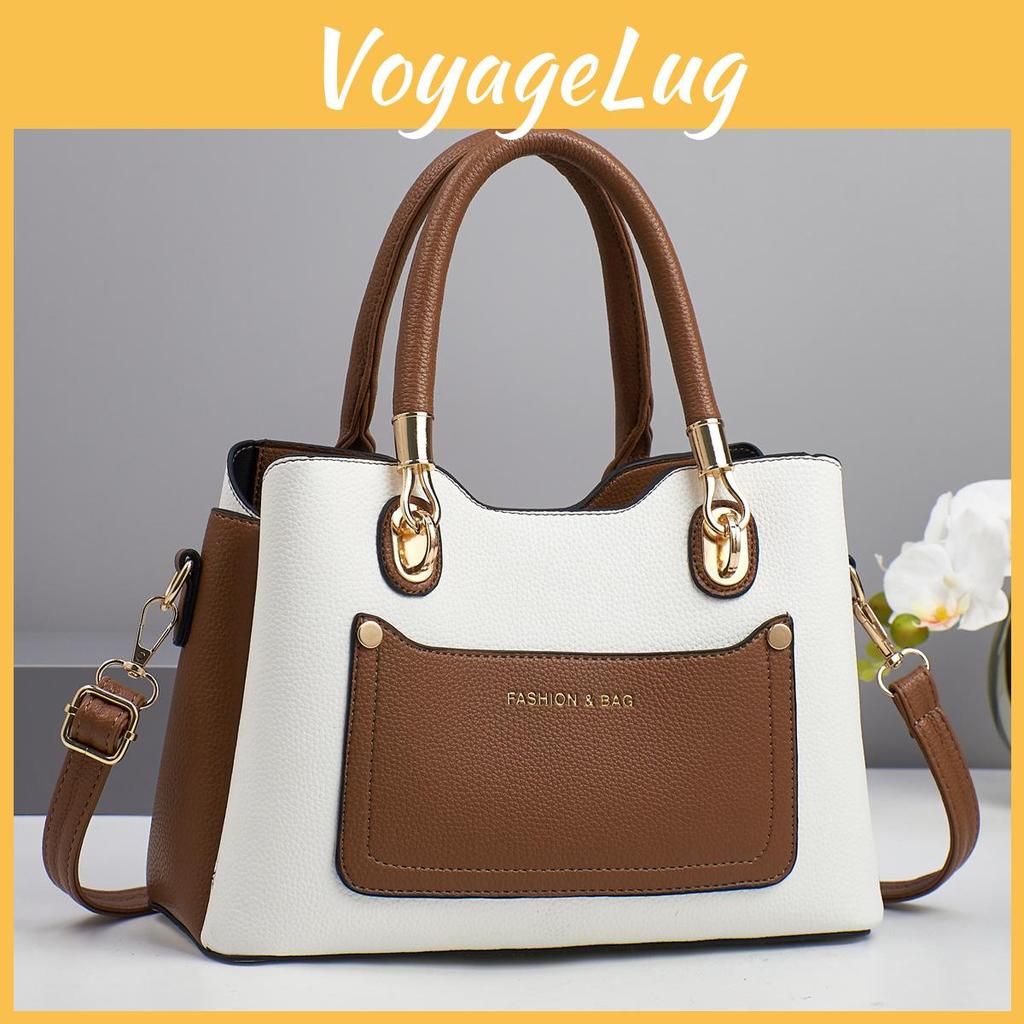 Minimalist Pu Tote Bag With Spliced Color Blocks For Daily Casual Use