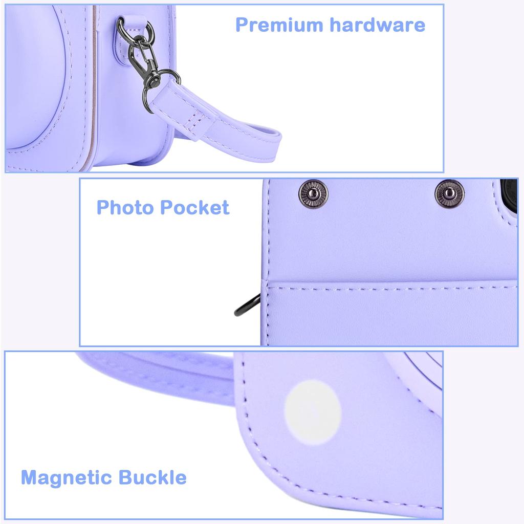 Kinokoo Instax Mini 12 Hülle, Fujifilm Instax Mini 12 Kameratasche mit Magnetverschluss und Schultergurt (lila)