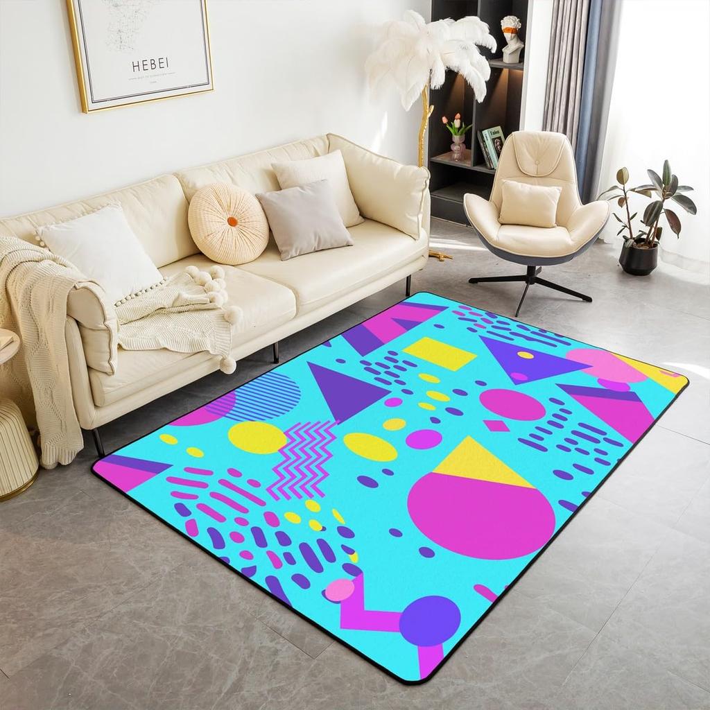 Memphis Area Rug 3x5 Hipster Retro Rug 80s 90s Hip Hop Funky Carpet for Bedside Colorful Pop Art Inspired Watercolor Eighties Memphis Geomet