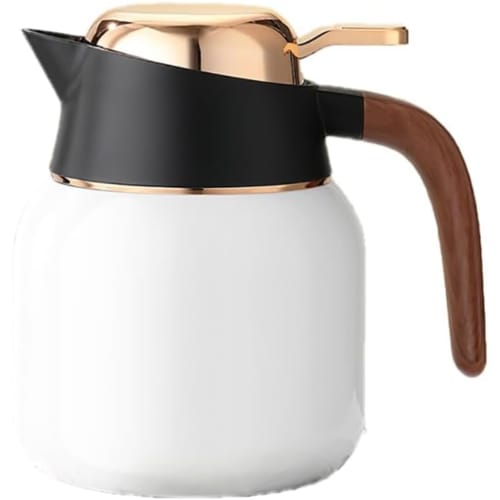 Thermos Insulated Teapot, Large Capacity, Tabletop Coffee Kettle, Tea Set, One-Button Thermos, Easy To Clean, Keeps Tea Hot or Cold, Ceramic Liner (Wh