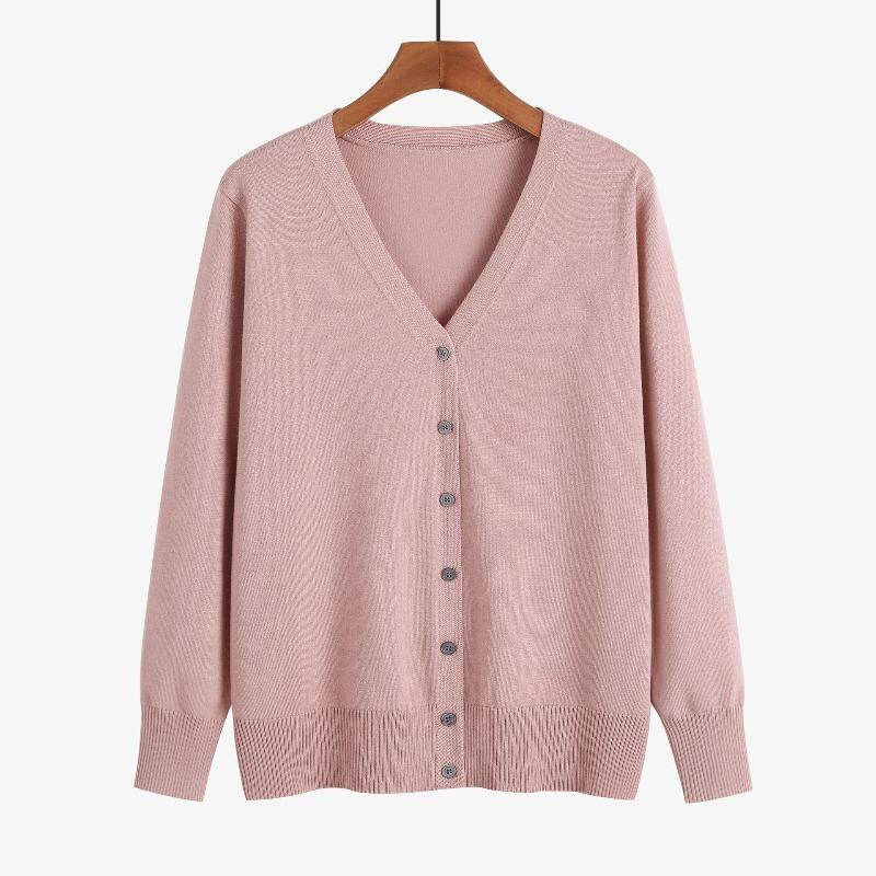 Spring Long-sleeved Knitted Sweater Solid Color Simple Temperament Cardigan with Women's Sweater Plus Size Coat, Catty