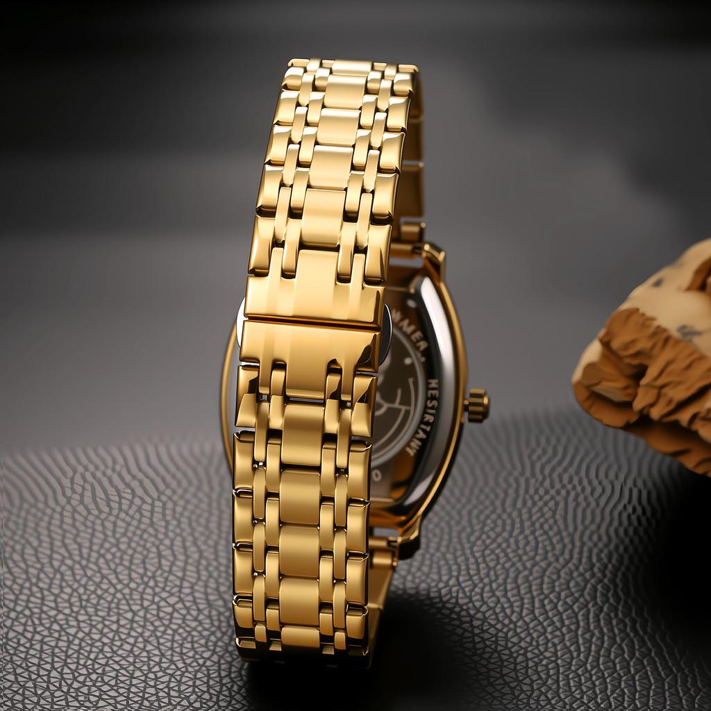 Men's Automatic Mechanical Watch 3ATM Waterproof Luminous Roman Analog Display Stainless Steel Adjustable Band Gold Fashion Accessory