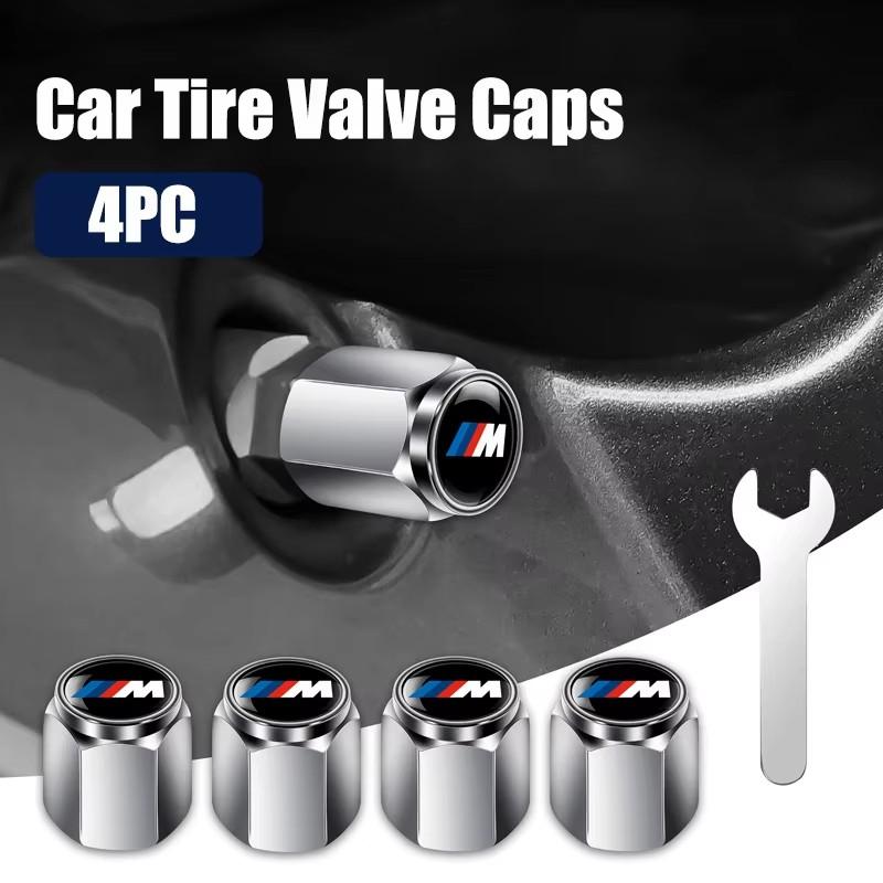 ta12Black Metal Car Tire Valve Caps Anti-theft Dust Proof Tyre Air Valve Stem Covers Spanner Tool For BMW 3 5 7 Series X1 X3 X5 X6 A
