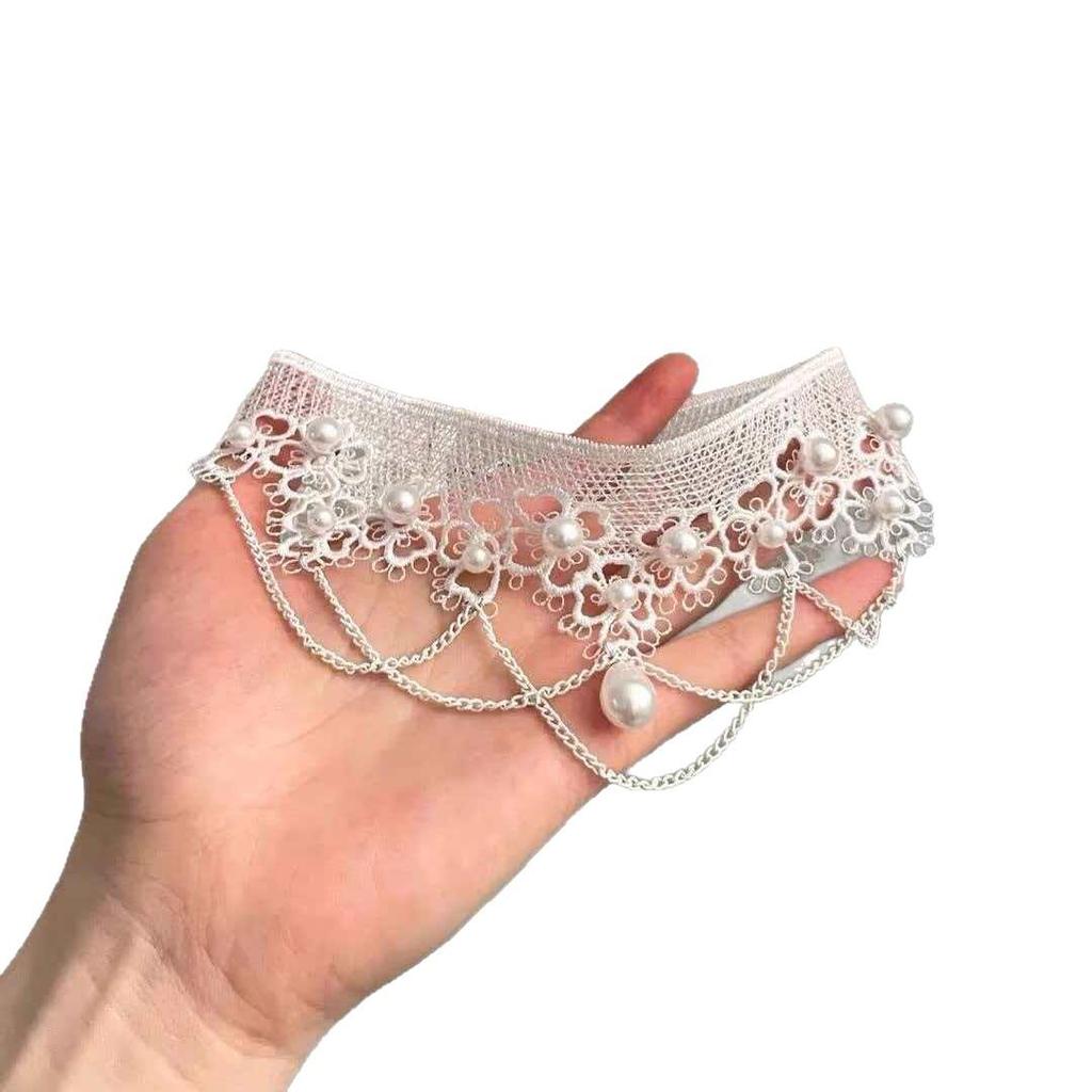European Retro Pearl Lace Choker Necklace, Multi-layer Tassel Design, Wedding Light Luxury Women's Accessory