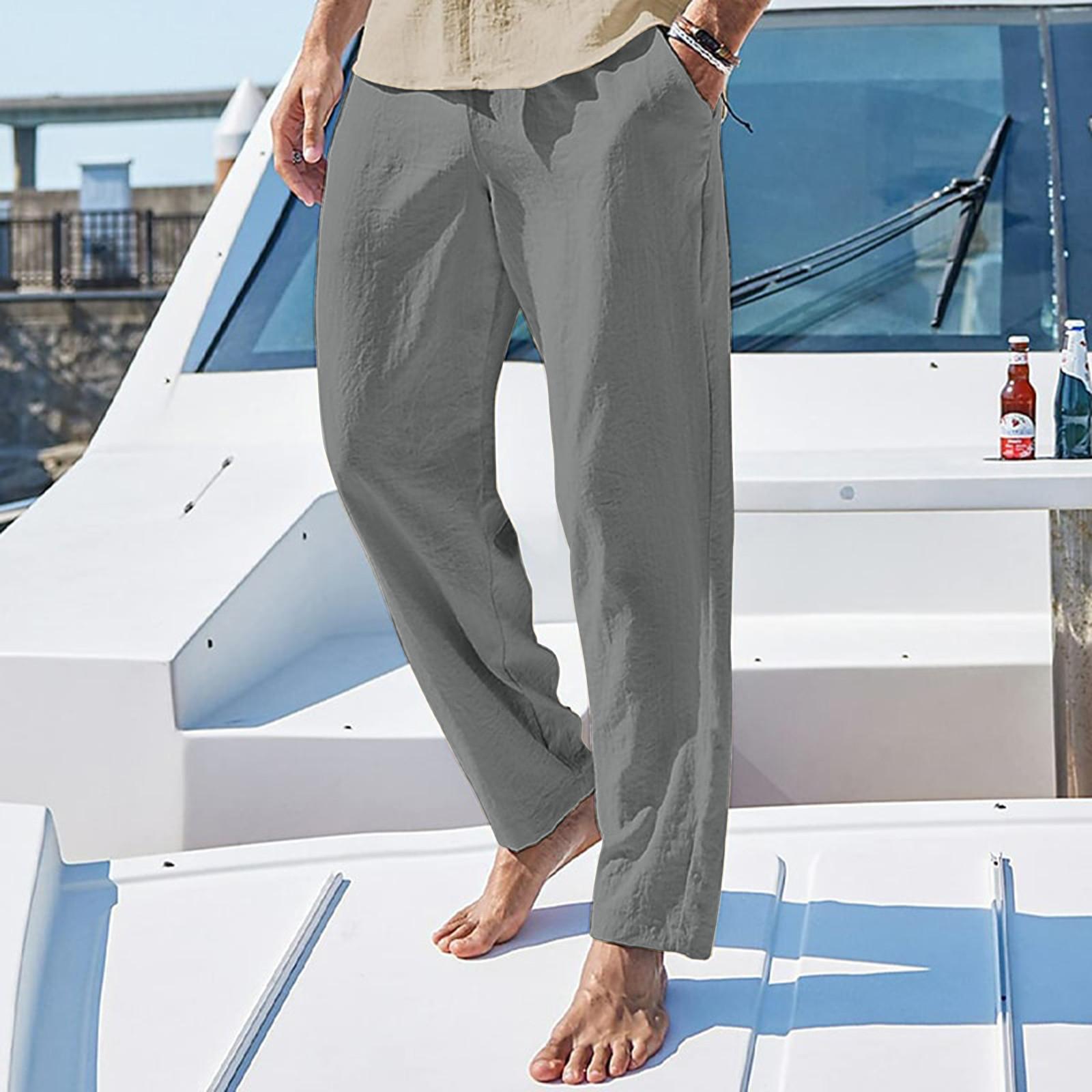 

(Отличный дом)Мужские повседневные свободные и удобные повседневные брюки, хлопковые льняные брюки на шнуровке XXL темно-серого