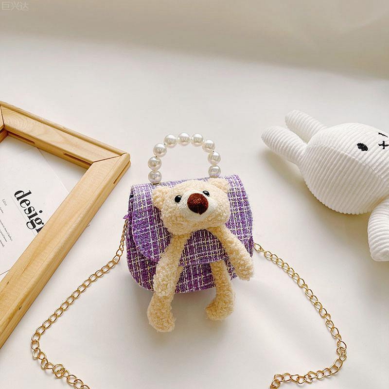

Очаровательная детская сумка через плечо с милым дизайном кролика и стильной жемчужной цепочкой Bear Purple