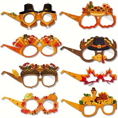 8pcs, Turkey Paper Eyeglasses, Thanksgiving Paper Glasses Funny Party Glasses Thanksgiving Party Favors, Fall Thanksgiving Party Supplies