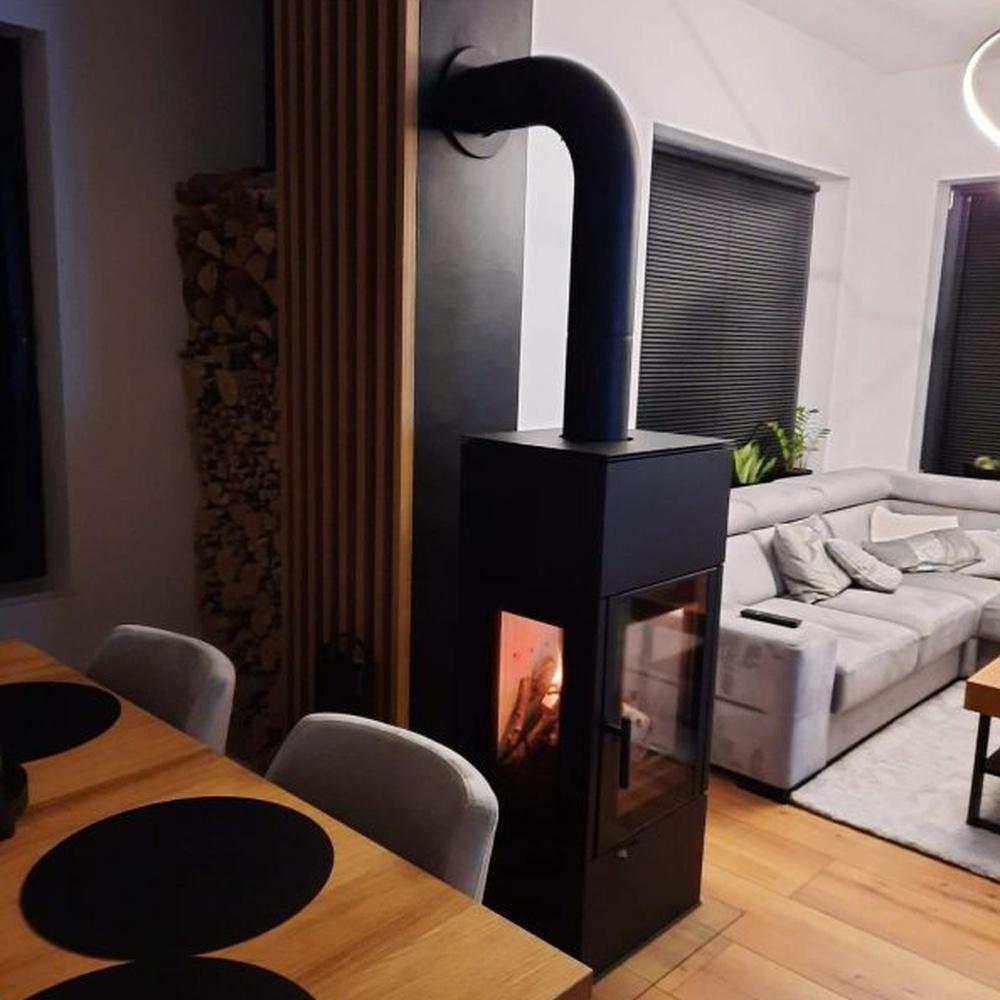 Freestanding Fireplace Stove KRATKI THOR VIEW 8kW Ø150 External Chimney Set