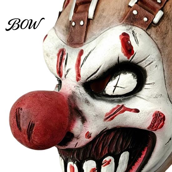 Escape Room Horror Decorations Halloween Clown Mask, Realistic Latex Scary Mask with Film Photographing Cosplay Accessories Red Nose for Haunted House