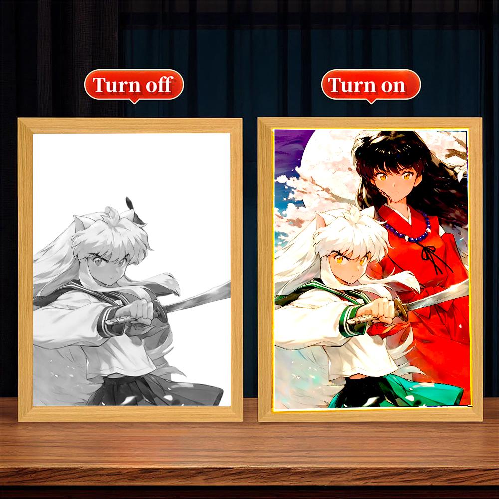 Light Painting Photo Frame Night Light Anime Figure Inuyasha Home Room Decor Office Decoration Bedroom Friends Gifts Moon Lamp