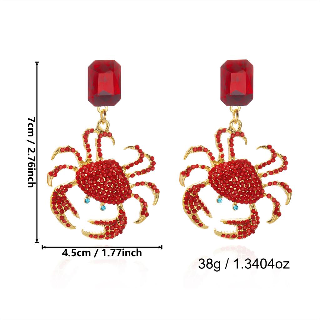 Light Luxury Full Rhinestone Crab Pendant Earrings for Women Exaggerated Sea Animal Earrings Summer Vacation Beach Jewelry