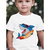 Boys Summer Crewneck T-Shirt, Cute Cartoon Shark Surfboard Print Breathable Short Sleeve Casual Tee