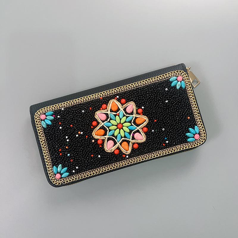 

Ethnic Vintage Handmade Beaded Square Clutch Bag - Zipper Multi-compartment Evening Wallet and Shoulder Bag New Listing