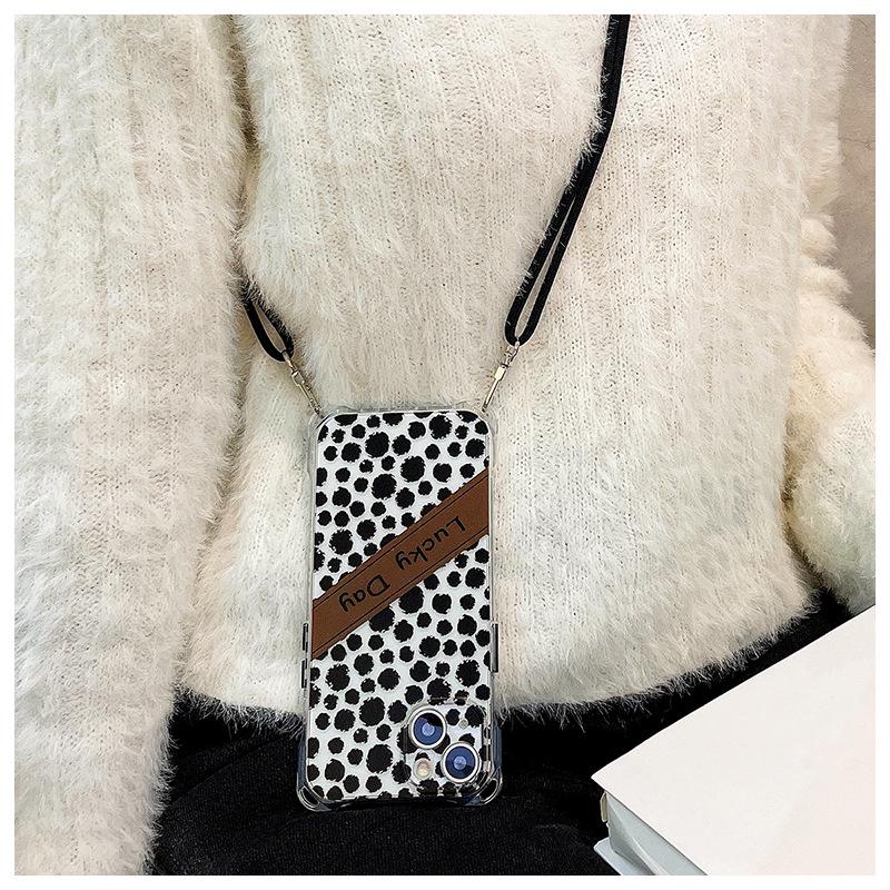 Leopard Print Crossbody Phone Case for iPhone 12 to 17/Pro Max with Lanyard