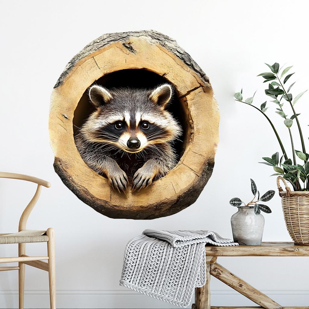 3D Simulation Tree Hollow Raccoon Wall Sticker Self-Adhesive Removable Living Room Bedroom Kids Room Background Wall Home Decor Art Wholesale