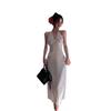 White Polka Dot V-neck Neck Dress Women's Summer New French Sexy Backless Temperament Medium and Long Skirt