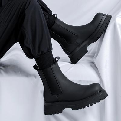 2024 Plateau Schwarze High Top Stiefel Damen High Heel Echtes Leder Knöchel Chelsea Stiefel Herren Punk Schuh Dicke Sohle Botas De Mujer