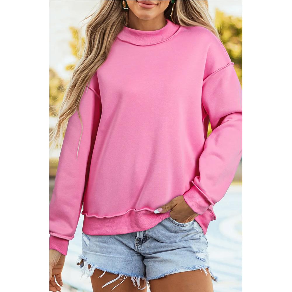 Womens Loose Solid Color High Neck Long Sleeve Pullover Sweatshirt